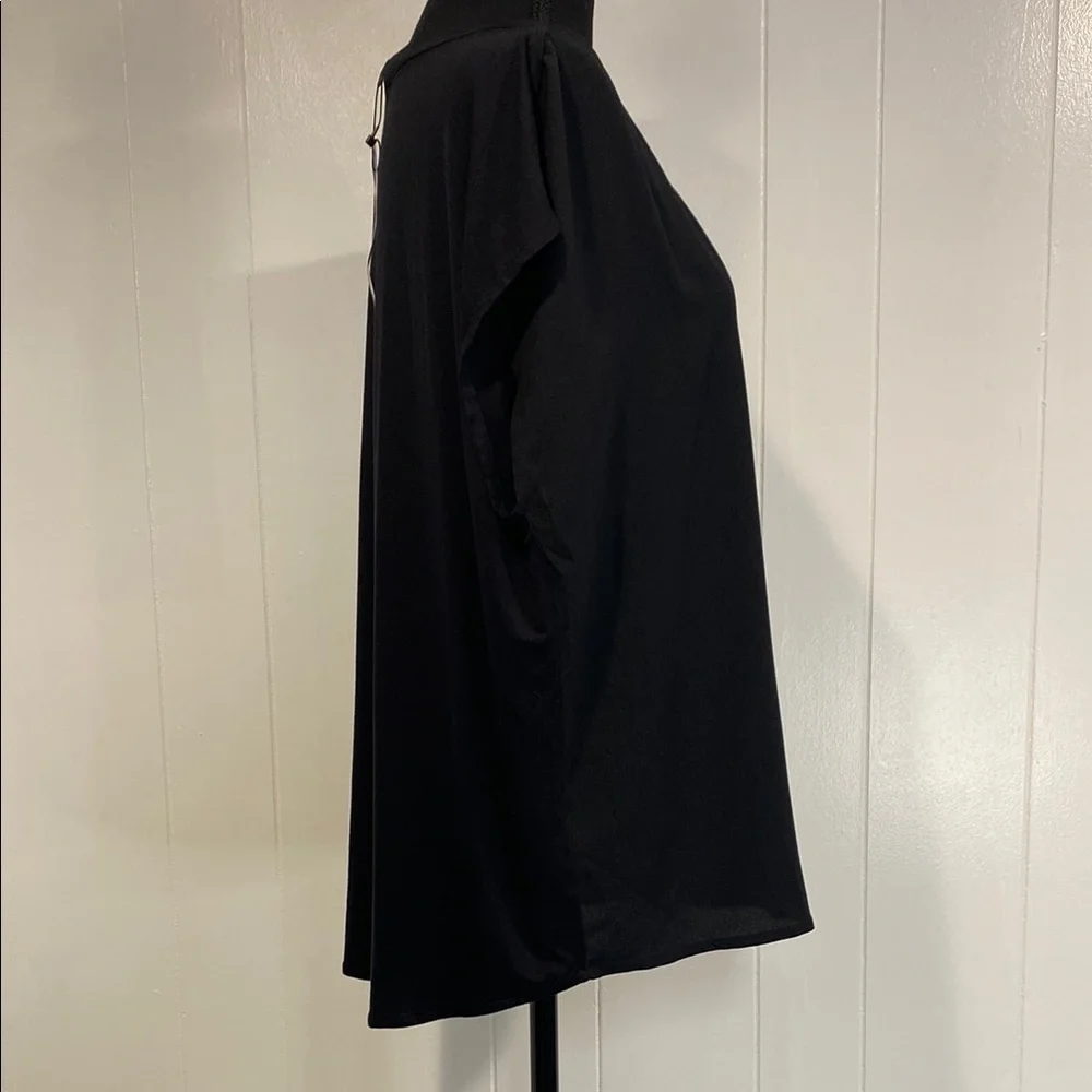 Banana Republic Blouse V-Neck Cap Sleeve Mixed Media Minimalist Black Size Large - Picture 7 of 13